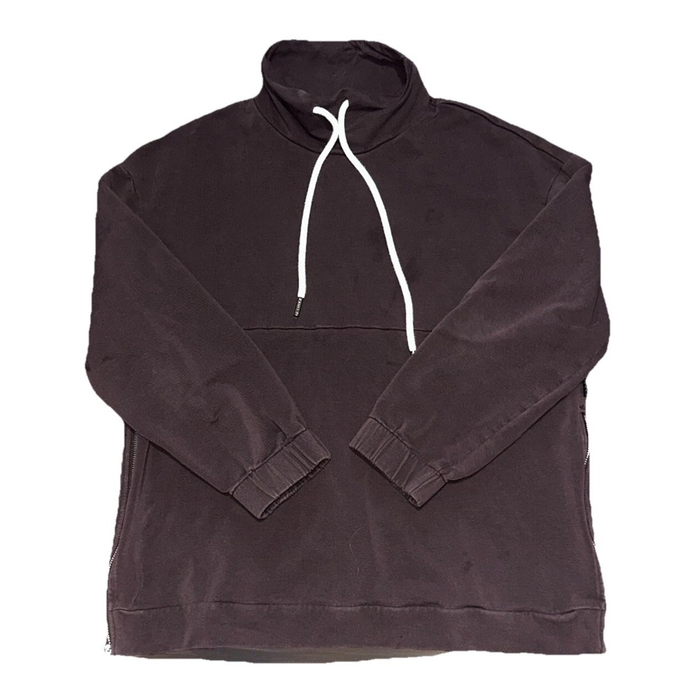 Varley Women Sweater Medium Brown Side Zipper Mock Neck Drawstring